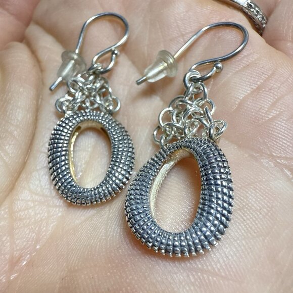 Michael Dawkins Earrings Sterling Silver Pebbled Granulated Link Dangle Drop 925 - Picture 3 of 13